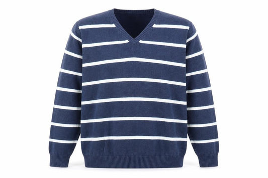 Marks & Spencer Men's Blue V-Neck Striped Jumper L