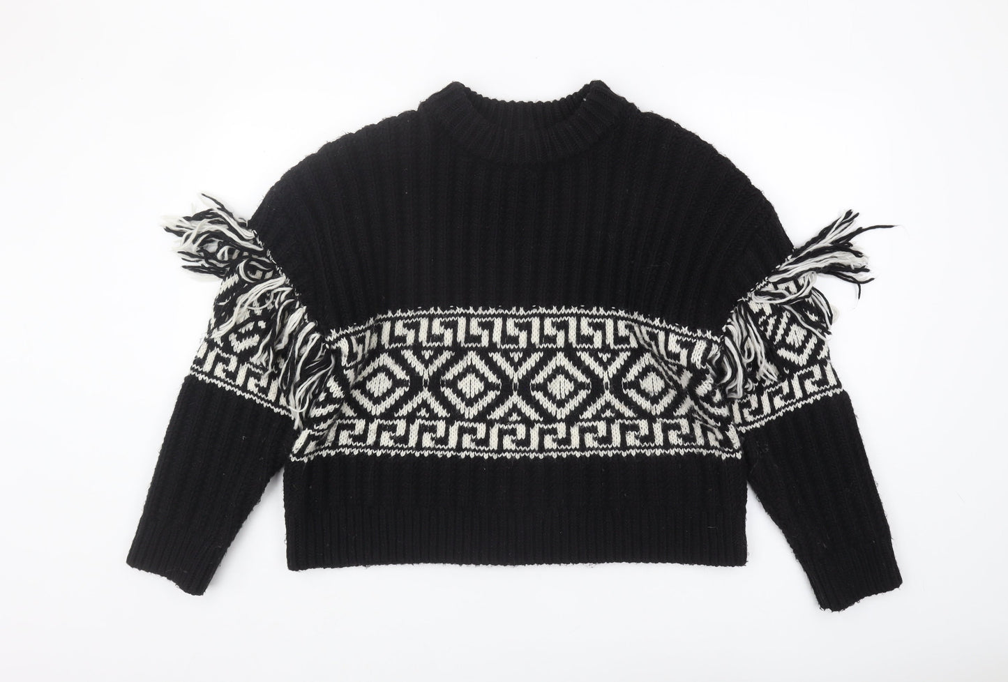 H&M Women's Black Geometric Pullover Jumper Size L