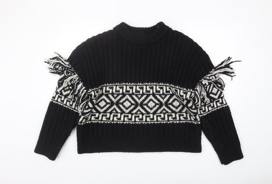 H&M Women's Black Geometric Pullover Jumper Size L