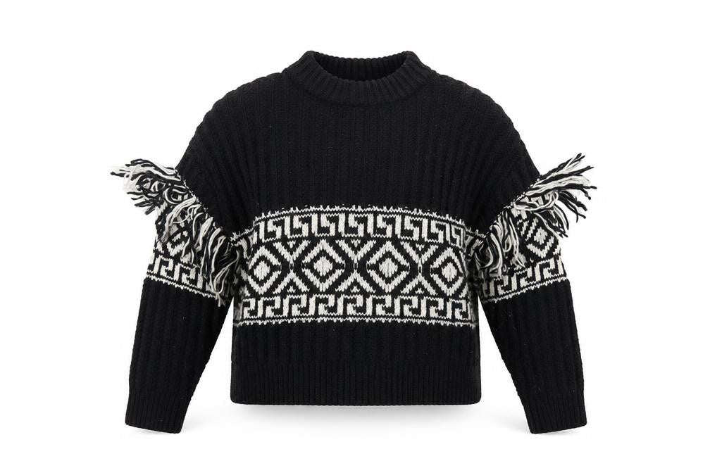 H&M Women's Black Geometric Pullover Jumper Size L