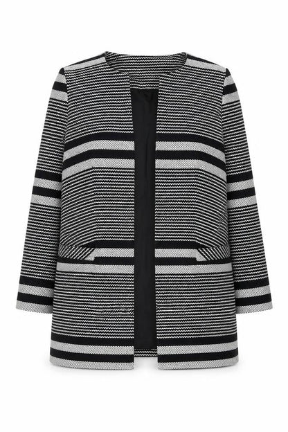 Front view of PURE Collection Women's Black Striped Long Coat, size 12