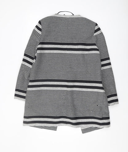 Back view of PURE Collection Women's Black Striped Long Coat, size 12