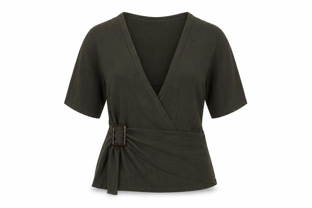 Zara Women's Green Wrap Blouse Size M with Buckle