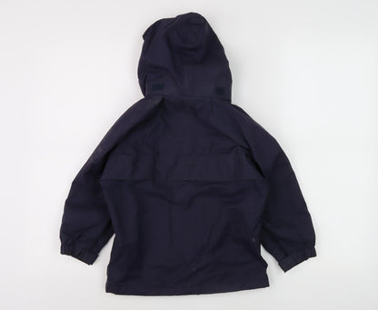 Back view of Target Dry boys’ blue waterproof hooded rain coat 3-4 years