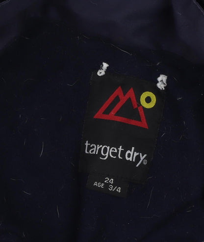Close-up detail of Target Dry boys’ blue waterproof hooded rain coat 3-4 years