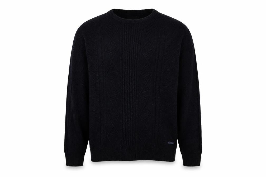 Old Khaki Men's Black Cable-Knit Jumper Size L