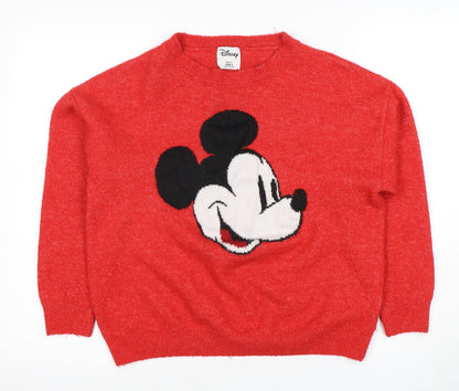 Preloved Disney Women's Red Mickey Mouse Pullover Jumper, Size S - Front