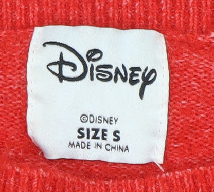 Preloved Disney Women's Red Mickey Mouse Pullover Jumper, Size S - Detail