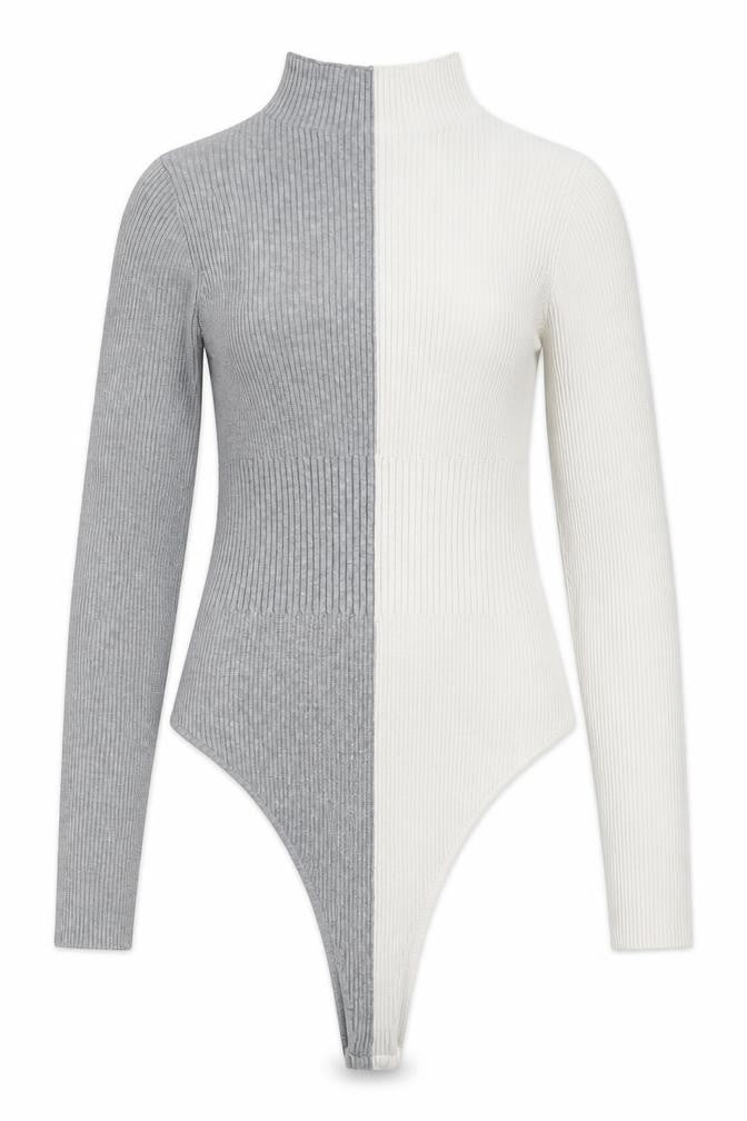 4th & Reckless Women's Grey & White Colourblock Bodysuit