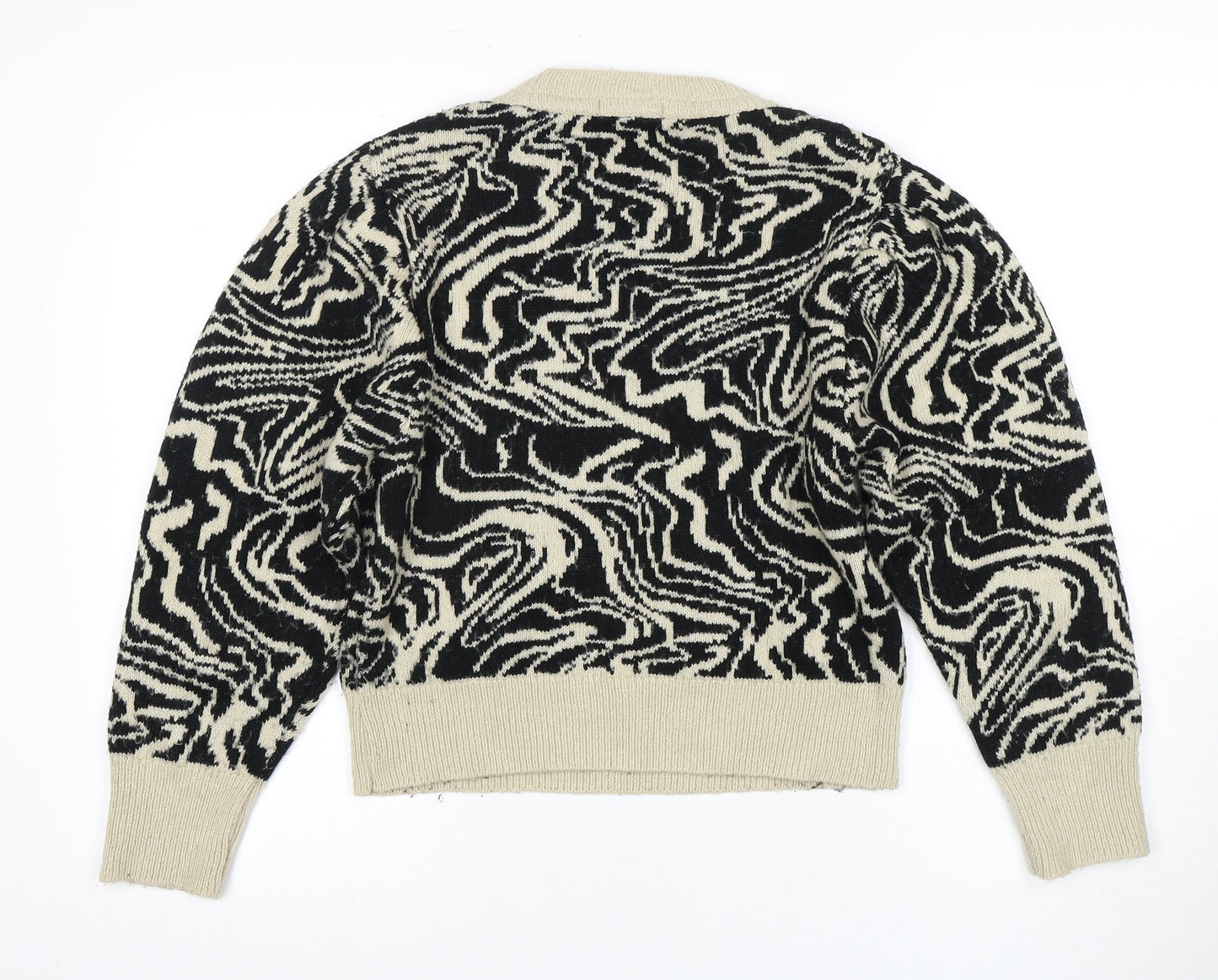 Topshop Women's Black XS Crew Neck Abstract Jumper