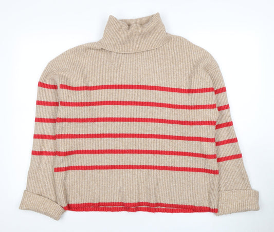 Marks and Spencer Women's Beige Roll Neck Pullover Jumper, Size L
