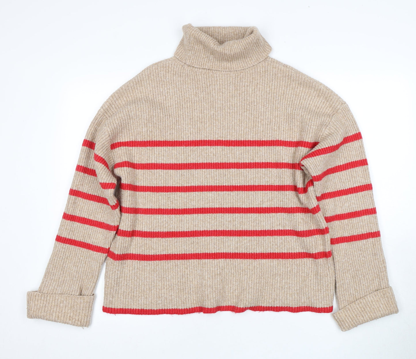 Marks and Spencer Women's Beige Roll Neck Pullover Jumper, Size L