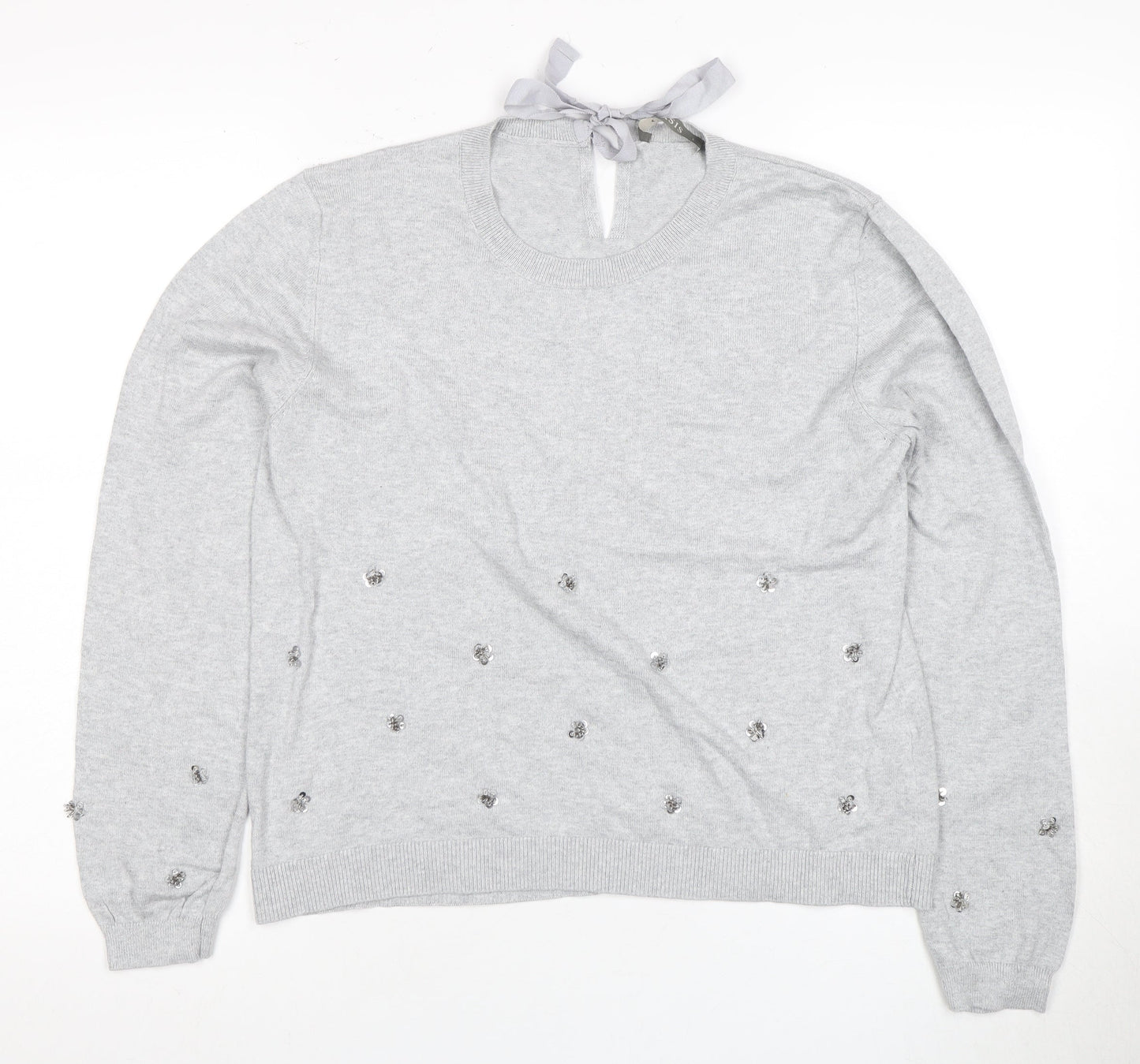 Oasis Women's Grey Pullover Jumper, Size 14, Beaded Accent