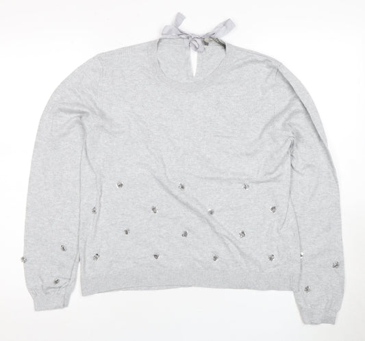 Oasis Women's Grey Pullover Jumper, Size 14, Beaded Accent