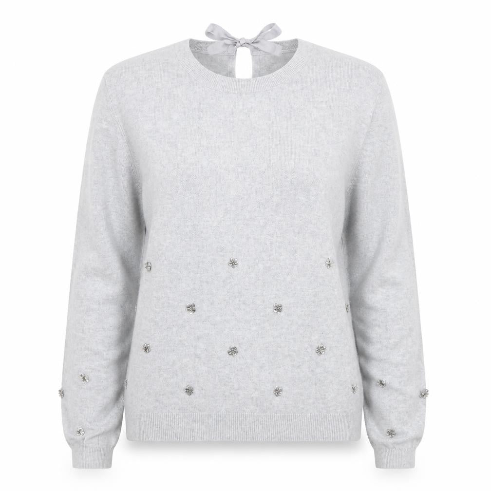 Oasis Women's Grey Pullover Jumper, Size 14, Beaded Accent