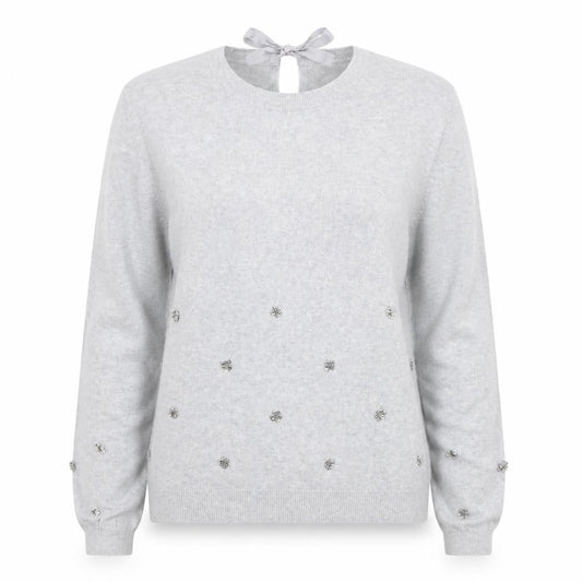 Oasis Women's Grey Pullover Jumper, Size 14, Beaded Accent