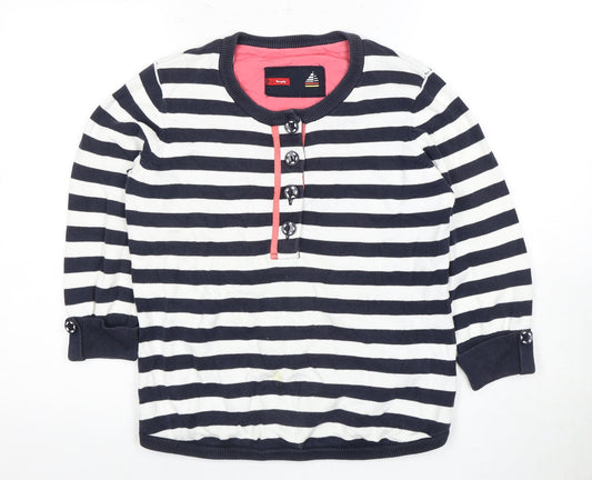 Knots Women's Blue 10 Striped Henley Jumper