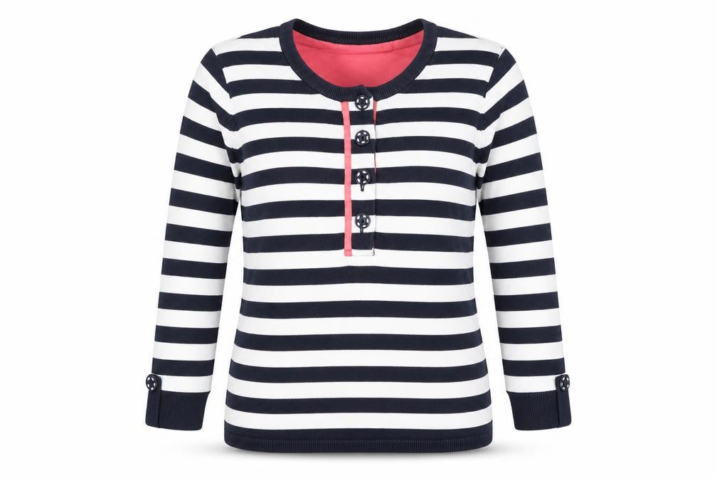 Knots Women's Blue 10 Striped Henley Jumper