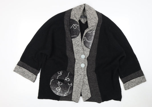Zele Women's Black Cardigan M Wool Blend Casual