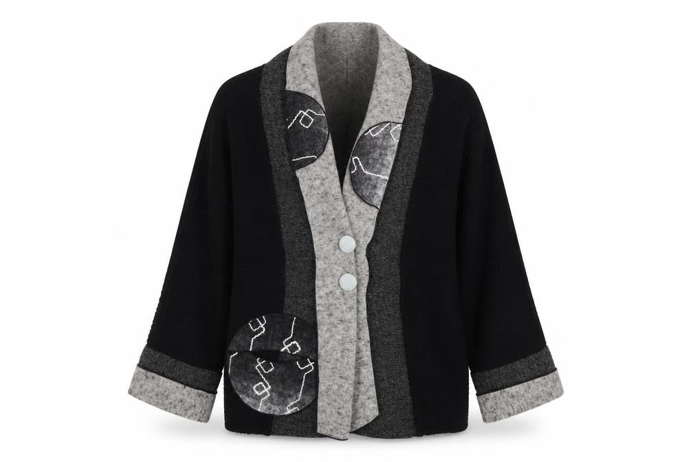 Zele Women's Black Cardigan M Wool Blend Casual