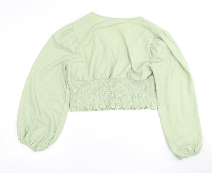 Monki Women's Green Cropped V-Neck Blouse, L