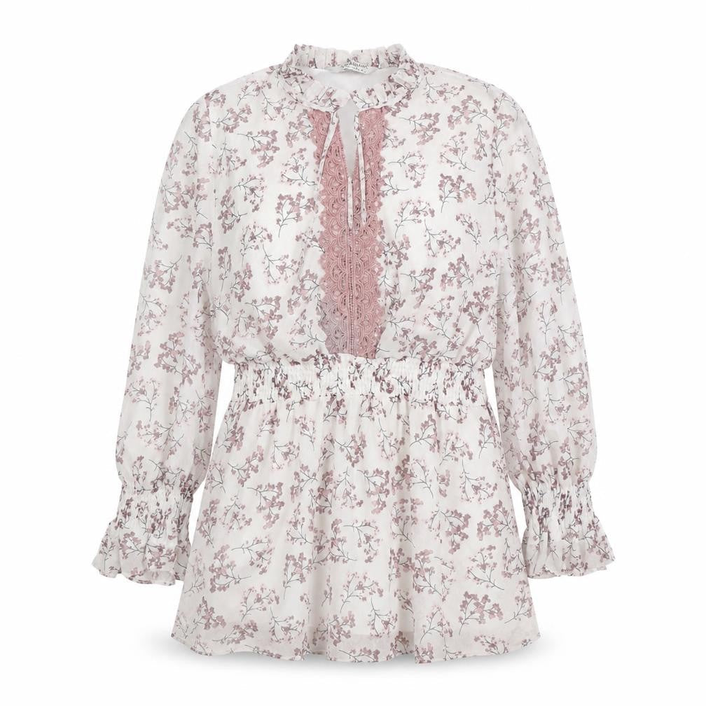 Aranjor Women's Floral High Neck Tunic Blouse - Size 10