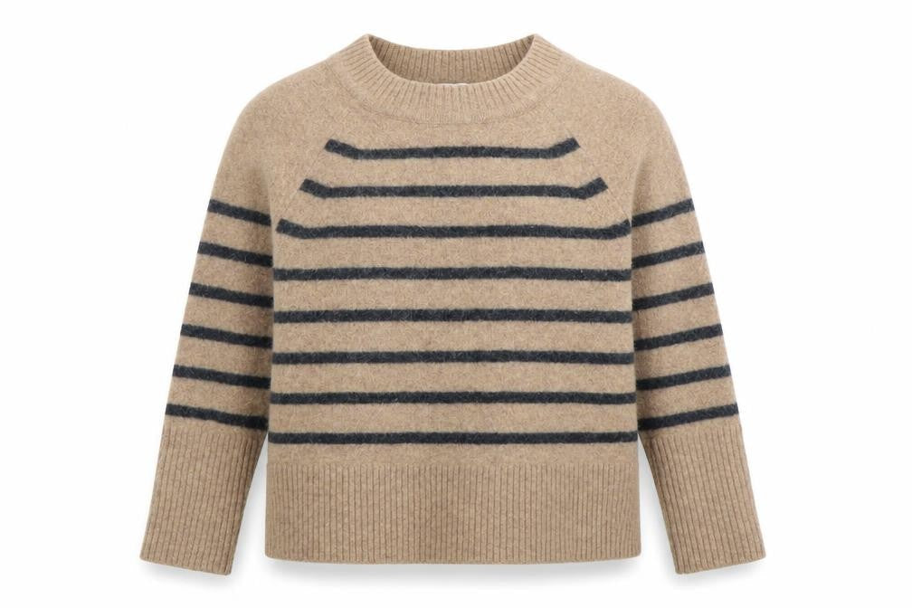 Next Women Beige Striped Wool Pullover Jumper M