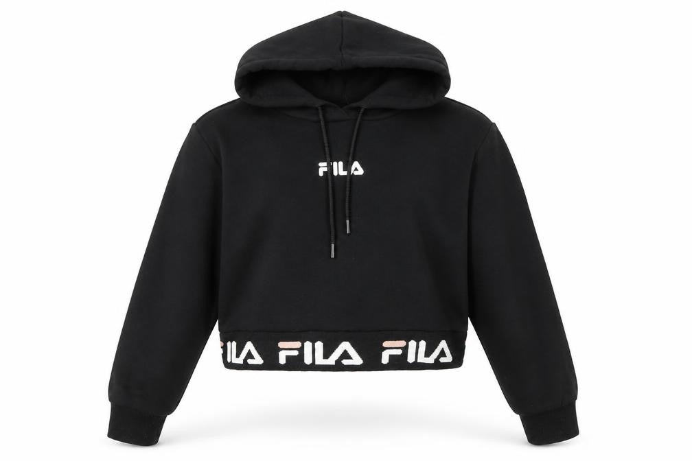 Front view of Fila girls’ black logo pullover hoodie 3xs