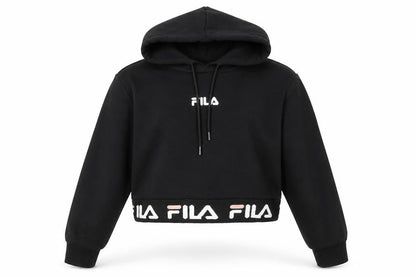 Front view of Fila girls’ black logo pullover hoodie 3xs