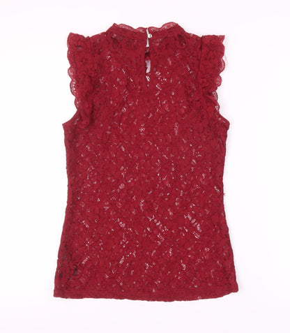 Oasis Womens Red Lace Sleeveless Blouse Size S