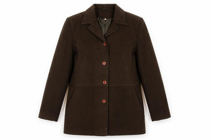 Front view of EWM Women's Brown Suit Jacket, size 14, Business Style