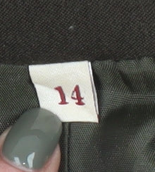 Close-up detail of EWM Women's Brown Suit Jacket, size 14, Business Style