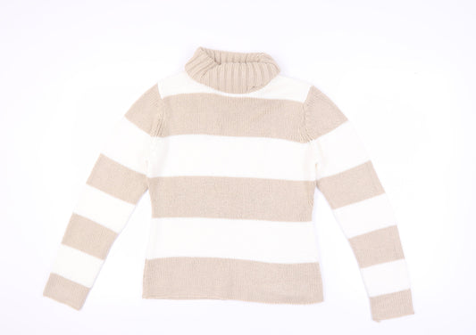 Kaliko Women's Beige Striped Roll Neck Jumper Size 10