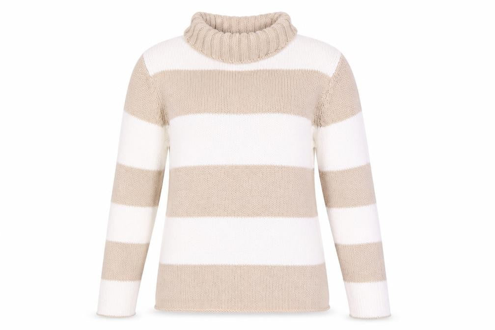 Kaliko Women's Beige Striped Roll Neck Jumper Size 10