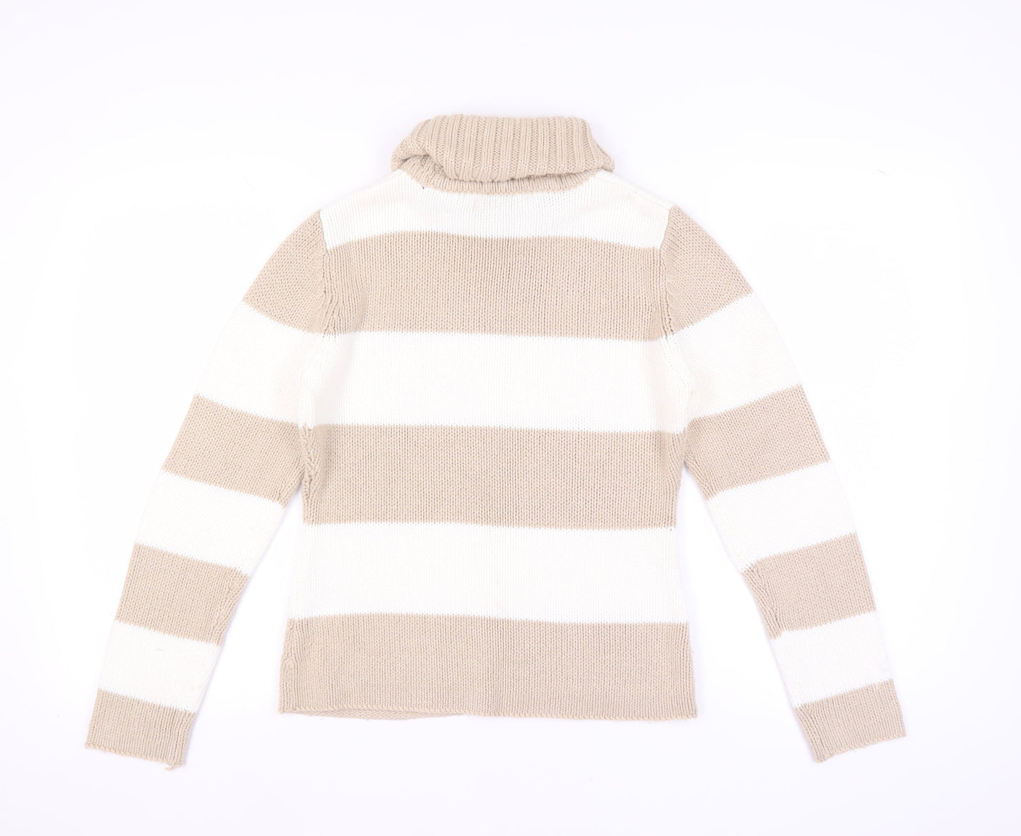 Kaliko Women's Beige Striped Roll Neck Jumper Size 10