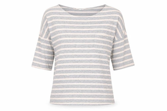 Boden Women's Grey Striped Boat Neck T-Shirt UK 8