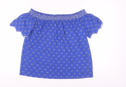 Marks & Spencer Women's Blue Geometric Blouse, Size 14