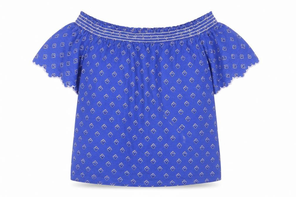 Marks & Spencer Women's Blue Geometric Blouse, Size 14