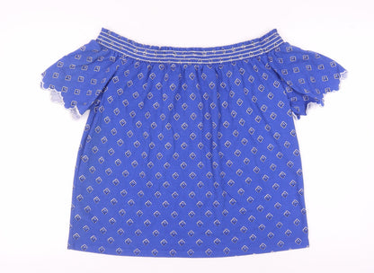 Marks & Spencer Women's Blue Geometric Blouse, Size 14