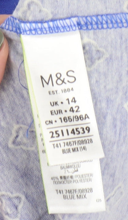 Marks & Spencer Women's Blue Geometric Blouse, Size 14
