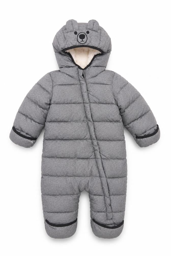 Lily & Dan Unisex Grey Snowsuit, 9-12 Months, Hooded Puffer Jacket