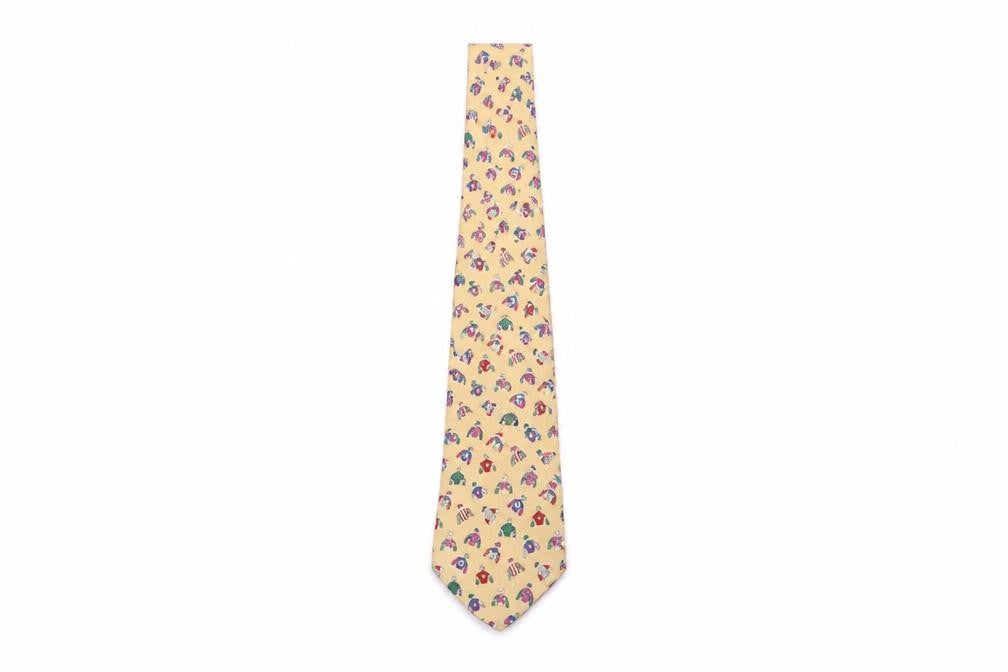 Alynn Men's Beige Racing Silk Tie, One Size, Geometric