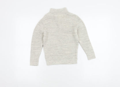 Preloved H&M Boys Beige Cotton High Neck Pullover Jumper 4-6 Years - Back