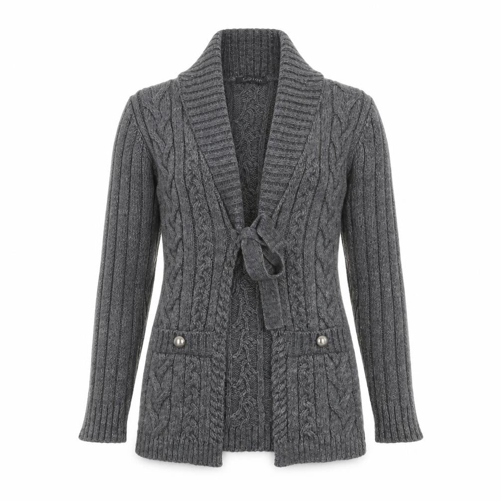 Ek-Kip Women's Grey Cable-Knit Cardigan M