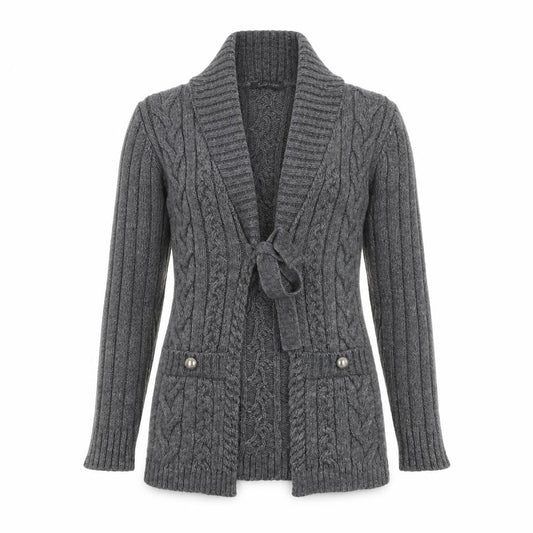 Ek-Kip Women's Grey Cable-Knit Cardigan M