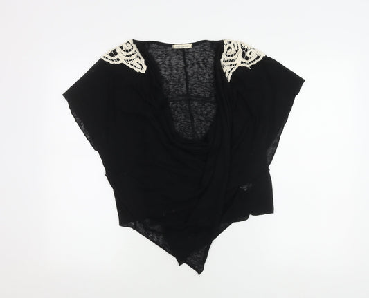 Tea n Rose Women's Black Cowl Neck Top with Crochet