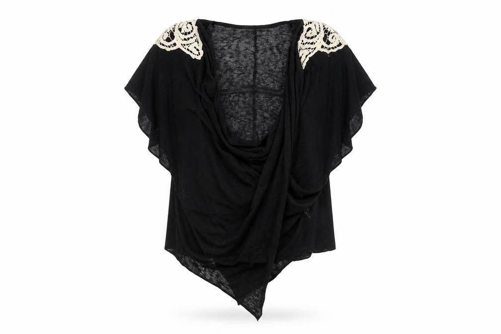 Tea n Rose Women's Black Cowl Neck Top with Crochet