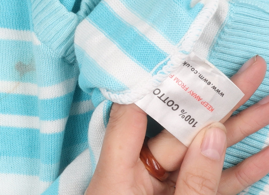 EWM Pure Classics Women's Blue Striped V-Neck Jumper M
