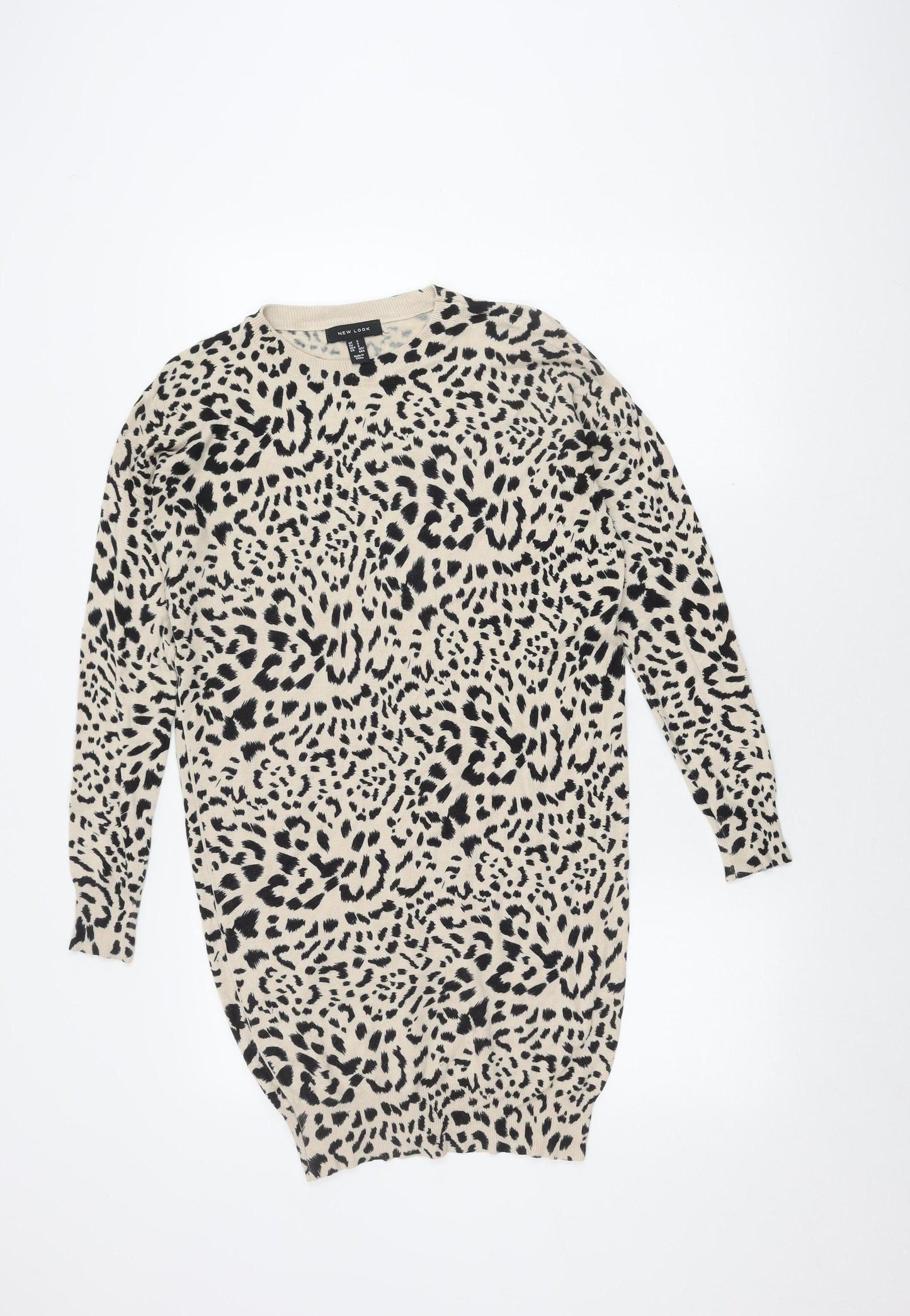New Look Women's Beige Black Animal Print Knit Dress S