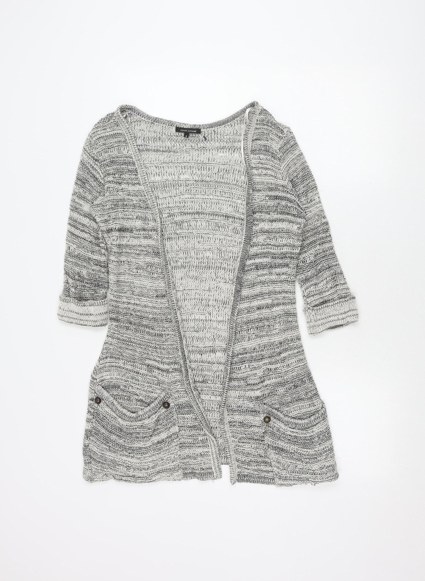 River Island Women's Grey Cardigan, Size 8, 3/4 Sleeve